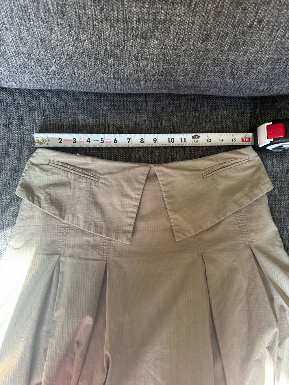 SUB.R High-Waist A-Line Bubble Hem Midi Skirt in Khaki - Picture 7 of 10